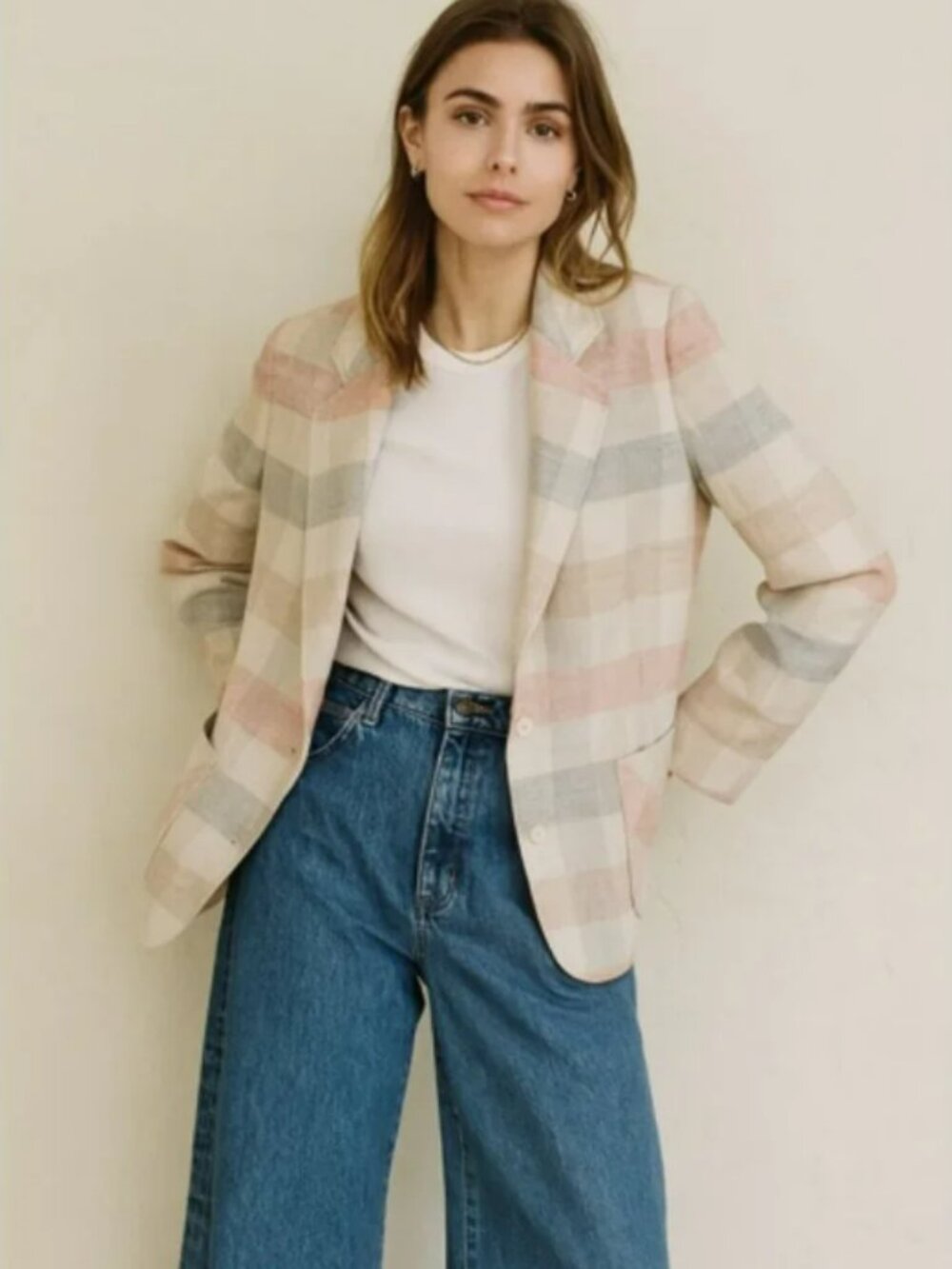 Panter Vintage Pastel Plaid Wool Blazer